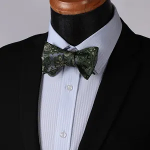 Green & Gray Textured Mens Silk Self tie Bow Tie with Pocket Squares Set