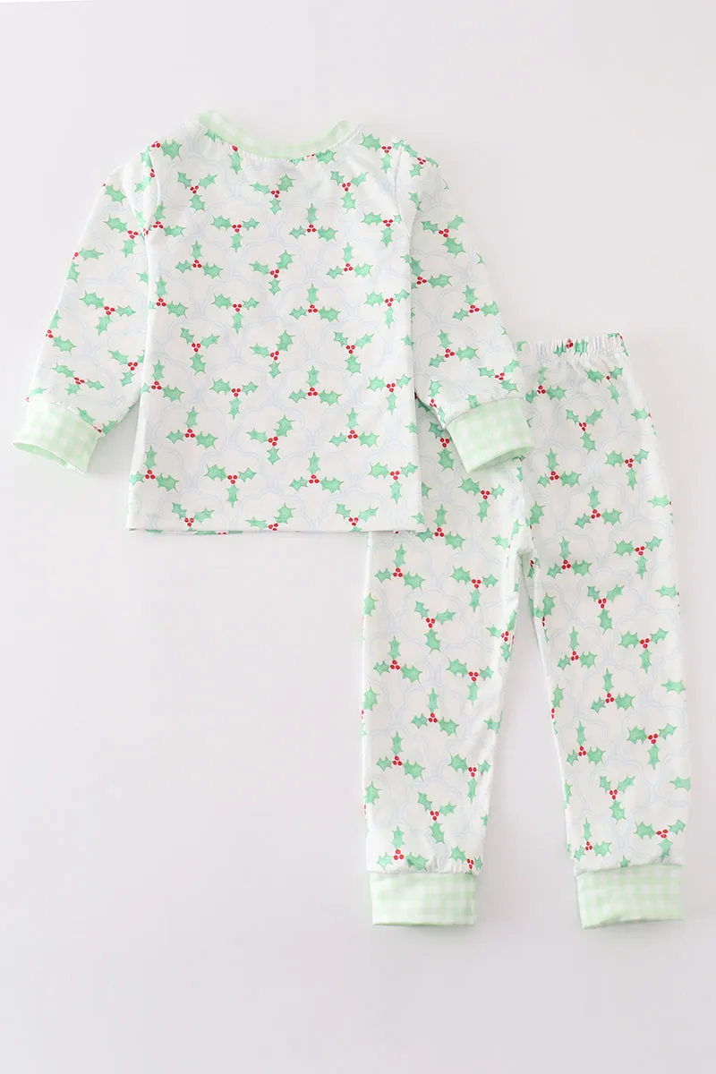 Green Christmas Holly Print Boy Set