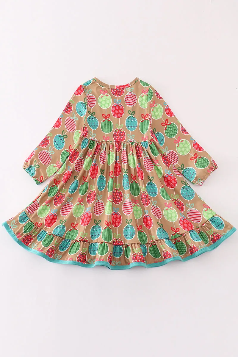 Green Christmas Ornaments Print Dress