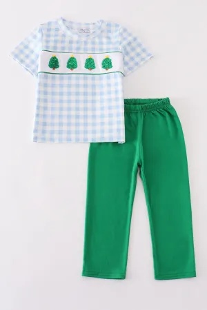 Green Christmas Tree French Knot Boy Set