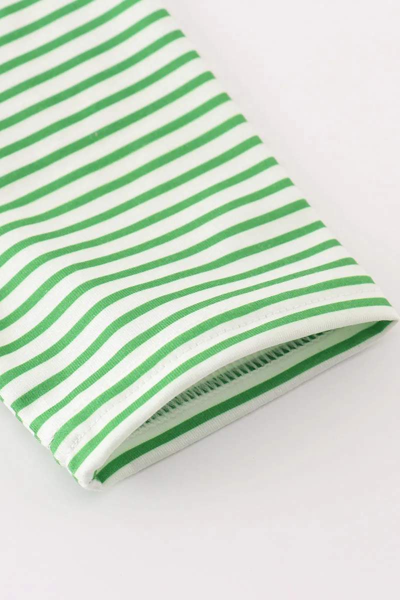 Green Stripe Christmas Gingerbread Embroidery Boy Top