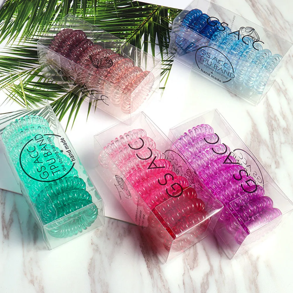 Hair Ties Coil Hair Ties, Phone Cord Hair Ties  Color Gradient  9# transparent hair ring