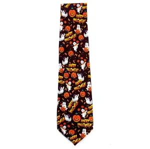 Halloween Tie Ghosts Pumpkins Maroon
