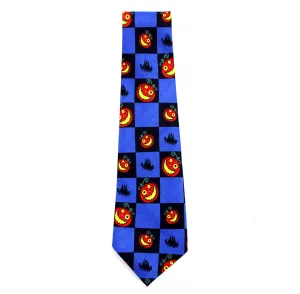 Halloween Tie, Pumpkins & Bats, Blue
