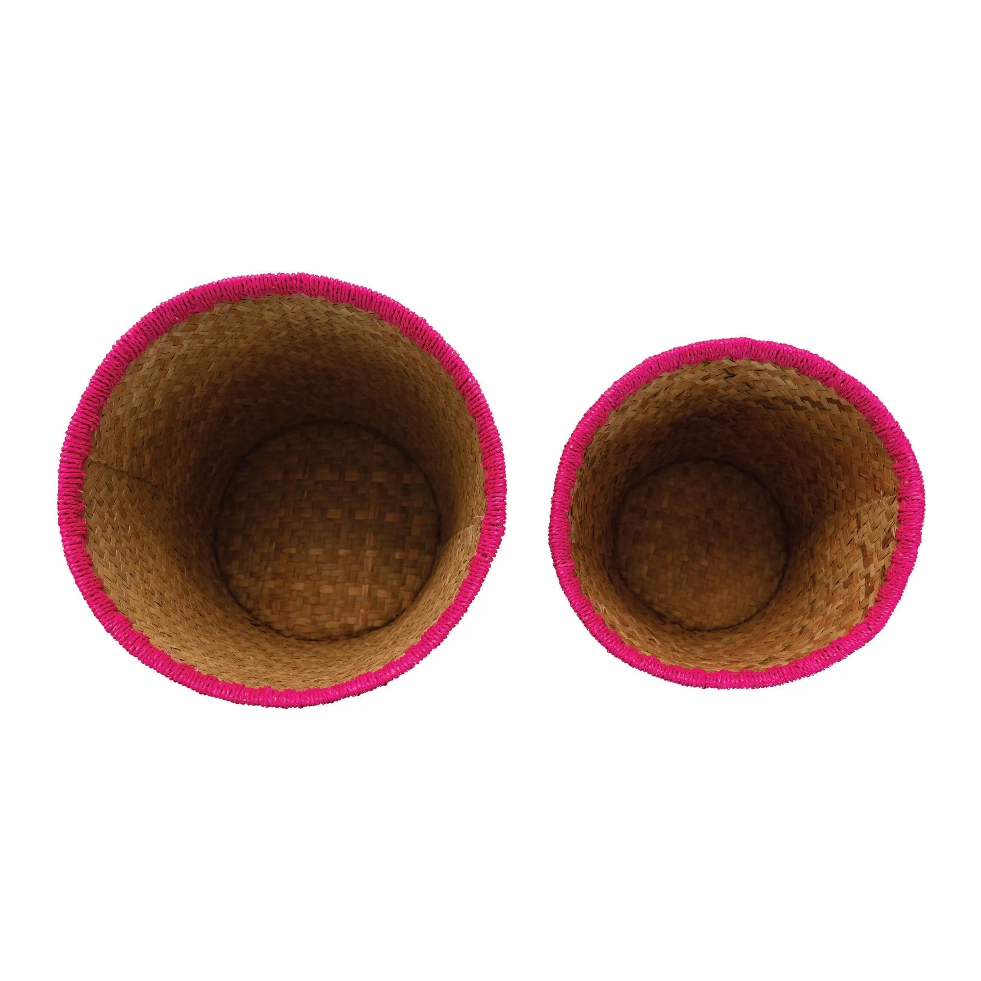 Hand Woven Seagrass Baskets In Fuchsia