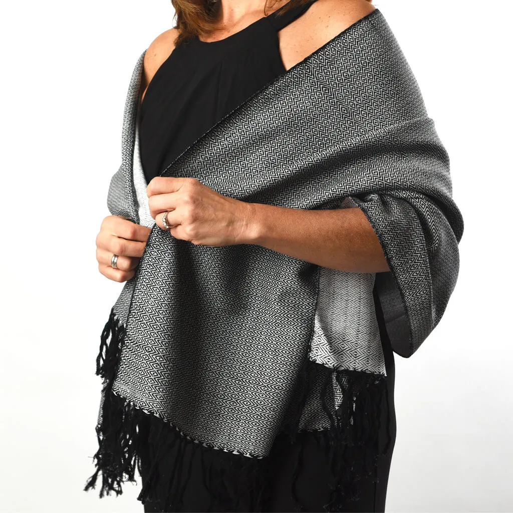 Hand Woven Soft & Neutral Shawl | Black & White