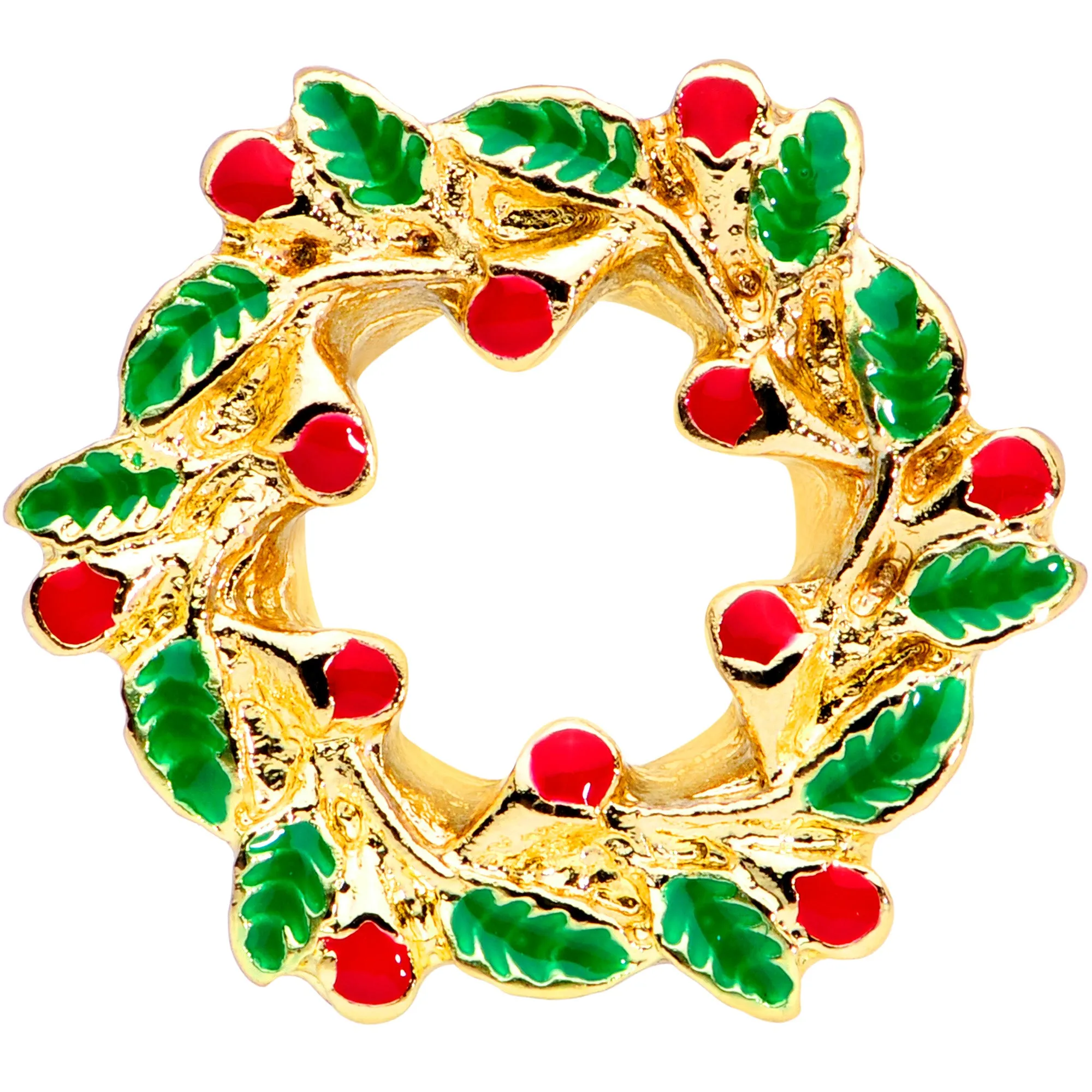 Happy Holiday Wreath Christmas Double Flare Plug Set 4 Gauge to 1 Inch