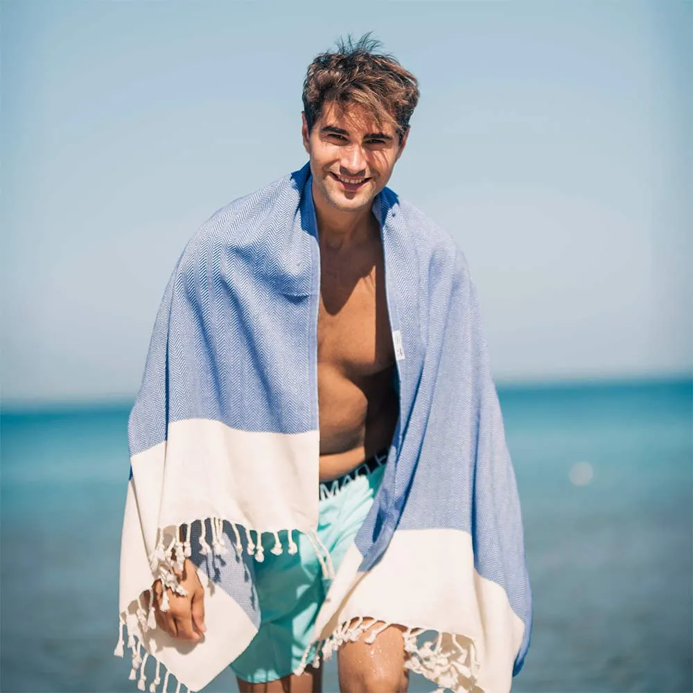 Herringbone Turkish Towel & Peshtemal Beach Towel - Royal Blue