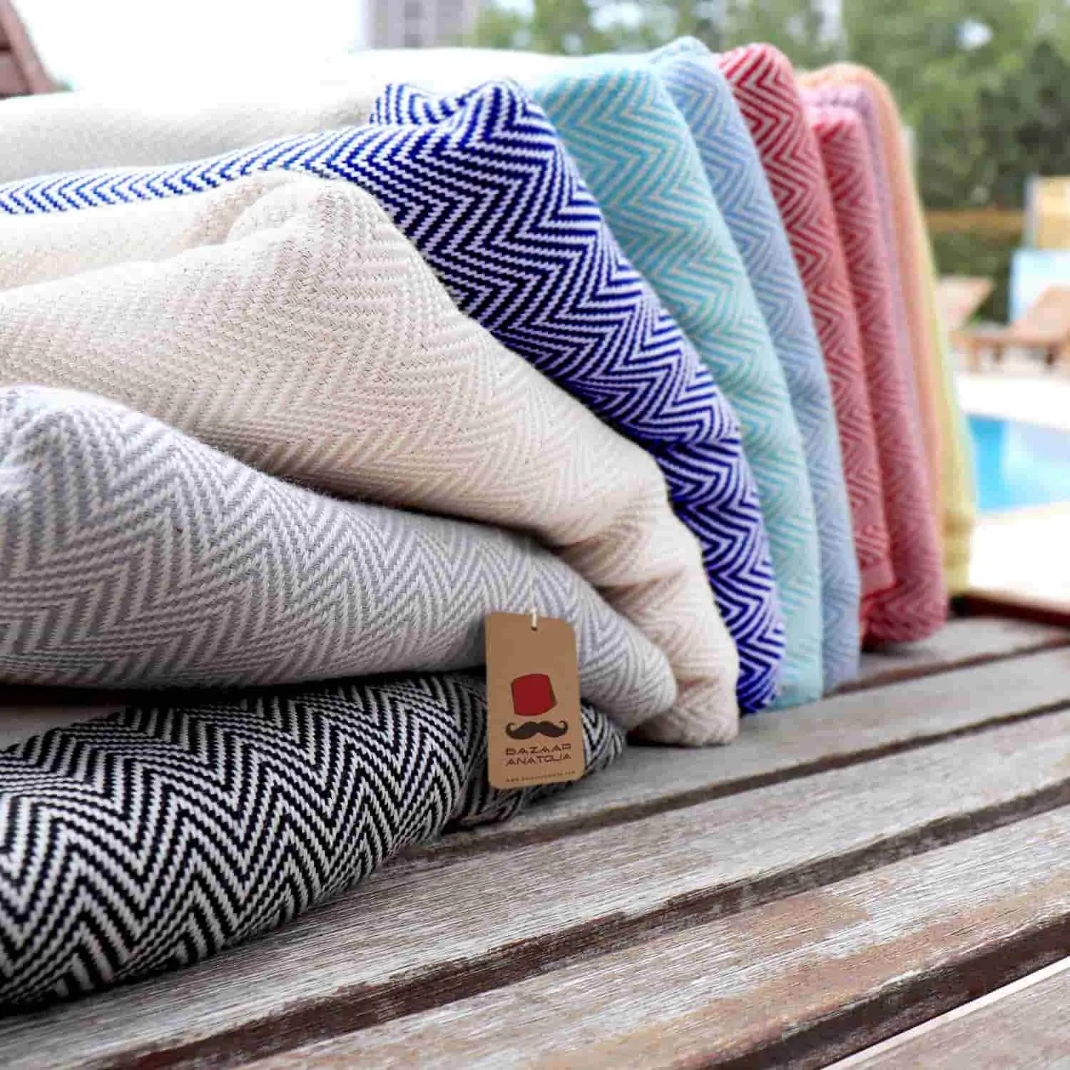 Herringbone Turkish Towel & Peshtemal Beach Towel - Royal Blue