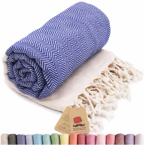 Herringbone Turkish Towel & Peshtemal Beach Towel - Royal Blue