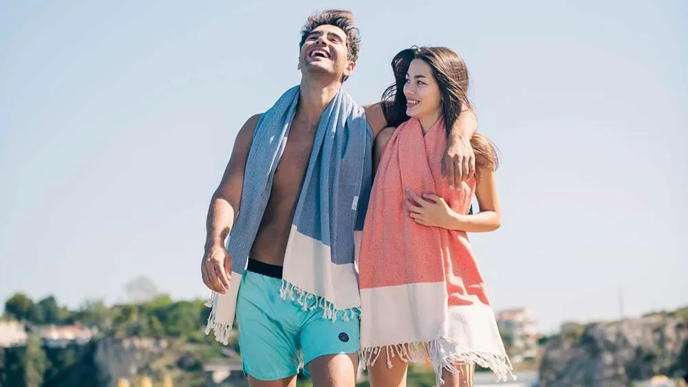 Herringbone Turkish Towel & Peshtemal Beach Towel - Royal Blue