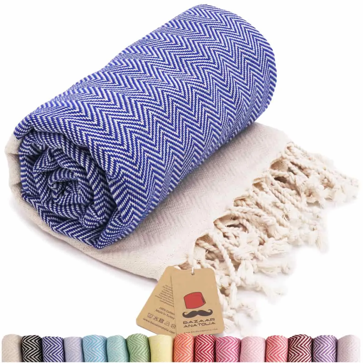 Herringbone Turkish Towel & Peshtemal Beach Towel - Royal Blue