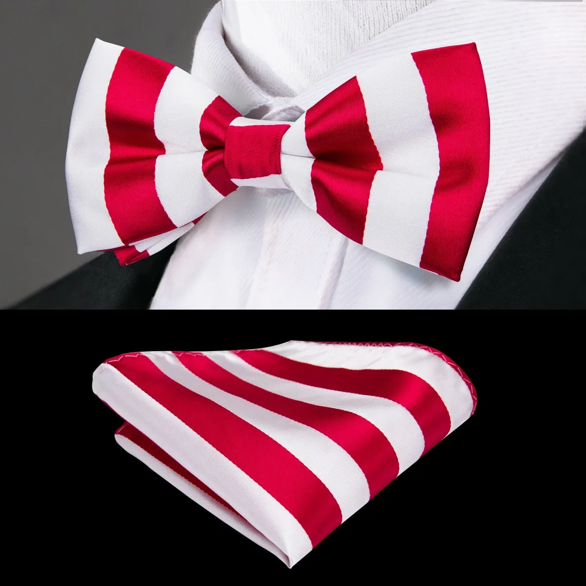 Hi-Tie Classic Black Bow Ties for Men 100% Silk Butterfly Pre-Tied Bow Tie Pocket Square Cufflinks Suit Set Floral Gold Bowties