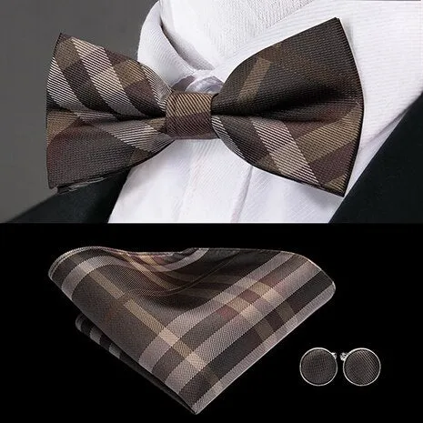 Hi-Tie Classic Black Bow Ties for Men 100% Silk Butterfly Pre-Tied Bow Tie Pocket Square Cufflinks Suit Set Floral Gold Bowties