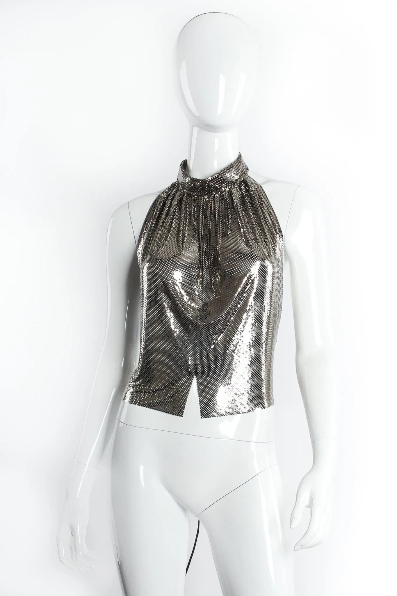 High Mock Neck Metal Mesh Halter