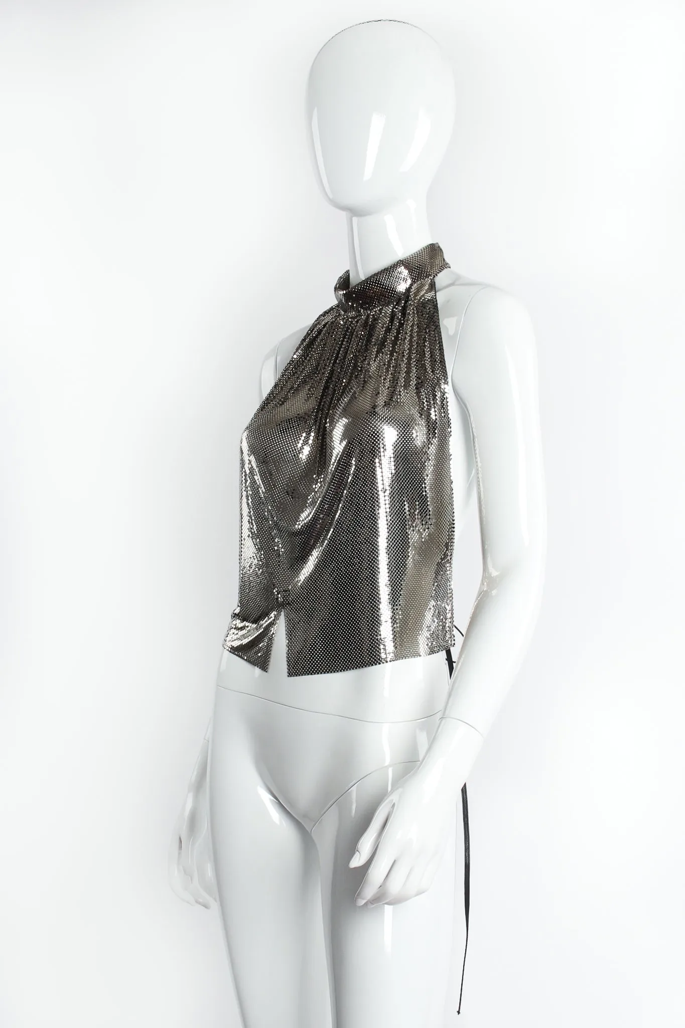 High Mock Neck Metal Mesh Halter