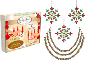 HOLIDAY CHANDELIER MAKEOVER KIT - (3) Red Green Jeweled Metal Snowflake   (3) 12" Red/Green Bead Crystal Garland
