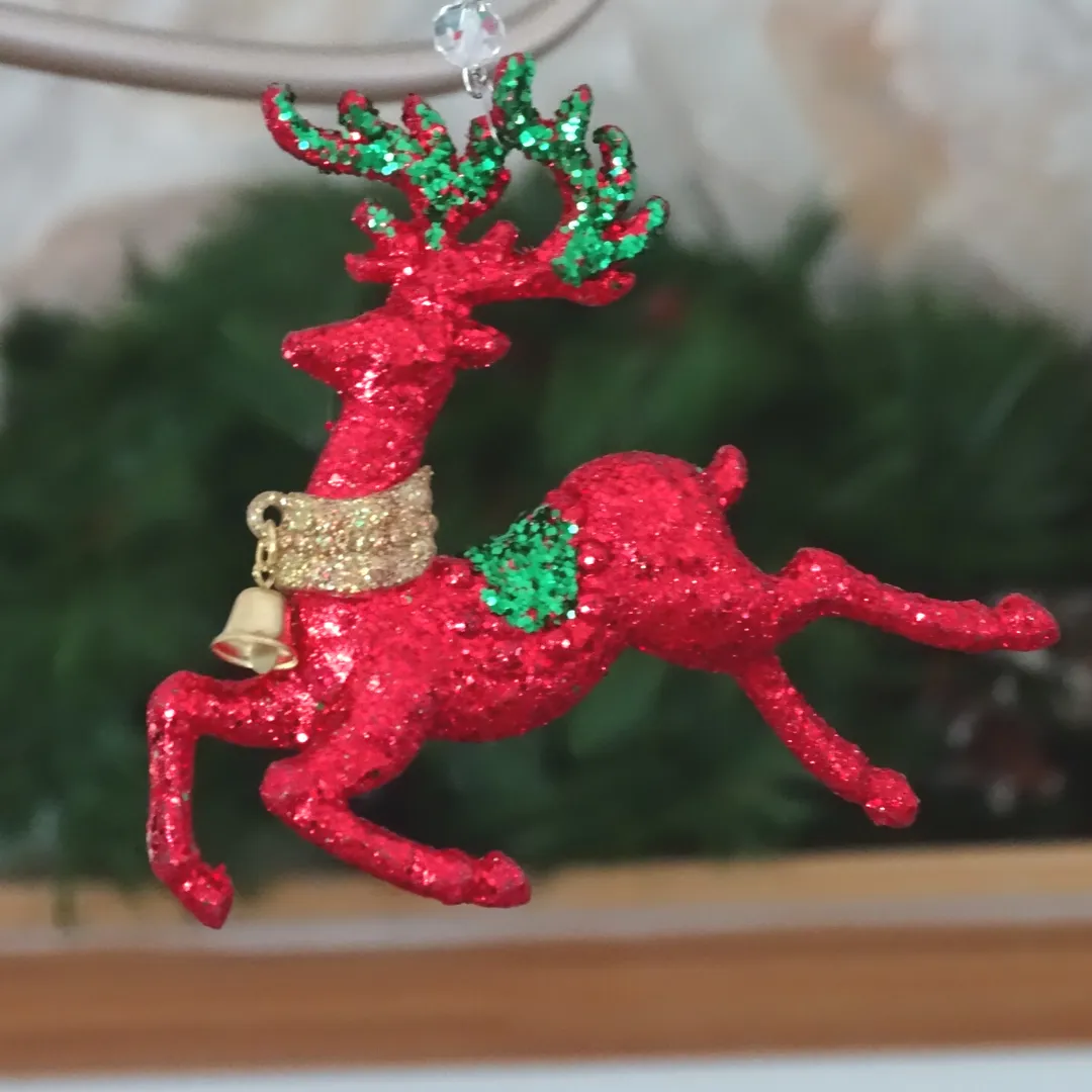 HOLIDAY CHANDELIER MAKEOVER KIT - (3) Red Reindeer   (3) 12" Red/Green Bead Crystal Garland