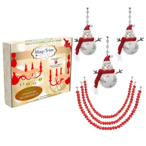 HOLIDAY CHANDELIER MAKEOVER KIT - (3) Red Scarf Glass Snowman   (3) 12" Dark Red Crystal Garland