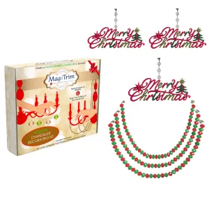 HOLIDAY CHANDELIER MAKEOVER KIT - (3) Red/Green Merry Christmas   (3) 12" Red/Green Crystal Garland
