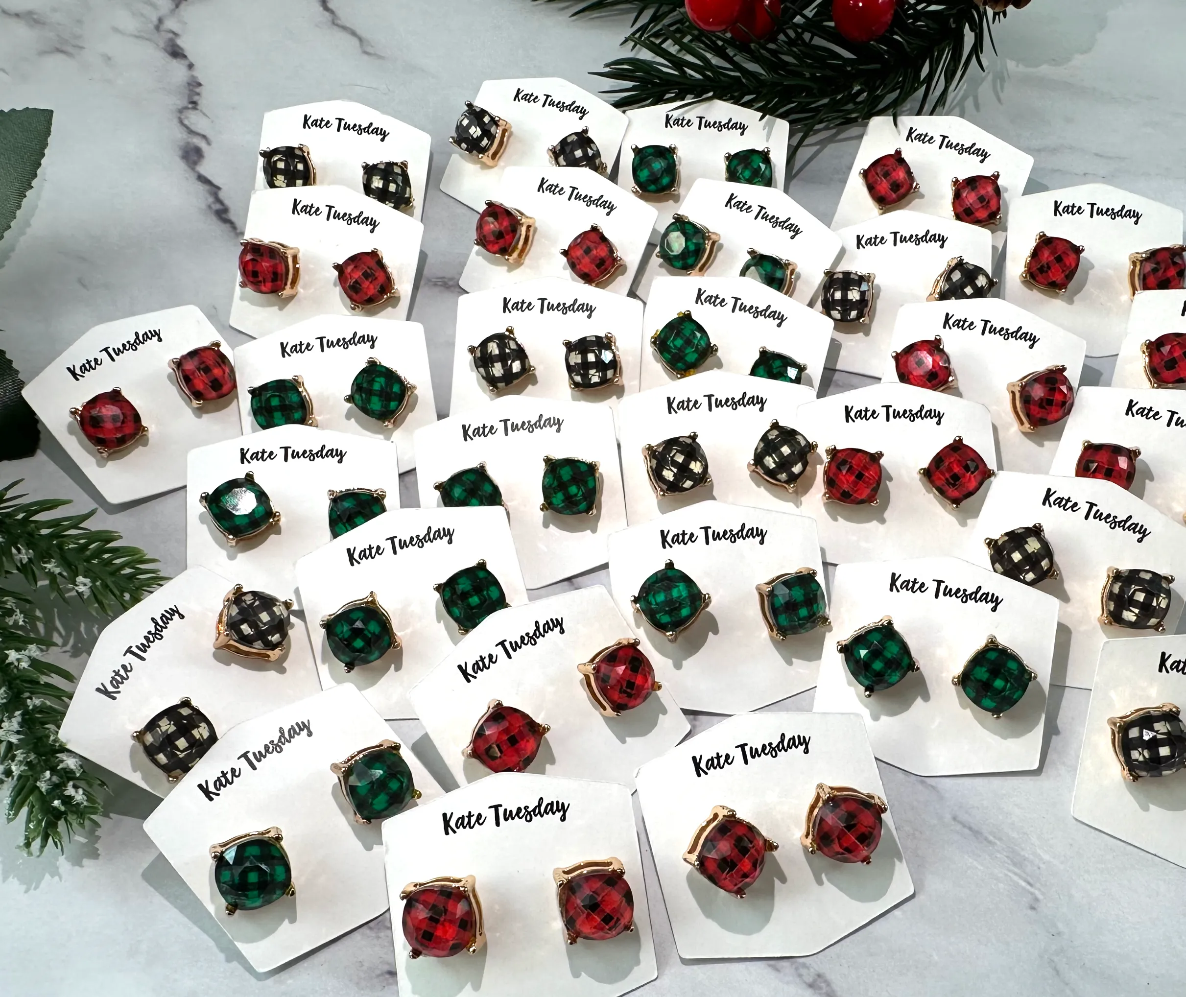 🎄Holiday Plaid Round Cut Stud Earrings