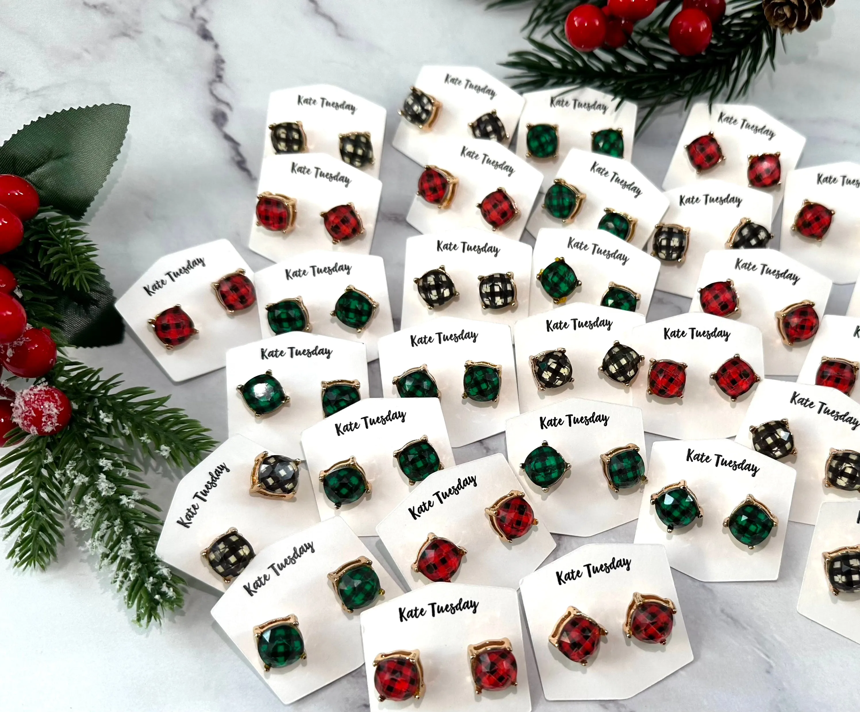 🎄Holiday Plaid Round Cut Stud Earrings