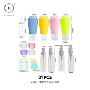Homlly 21pcs Squeezable Leak Proof Silicone Travel Containers (FREE label Stickers)