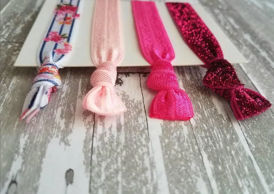 Hot Pink Hair Tie Band Set, pink hair ties, glitter hair tie, pink sparkle hair tie, pink ponytail holder, stretch hair band, floral tie