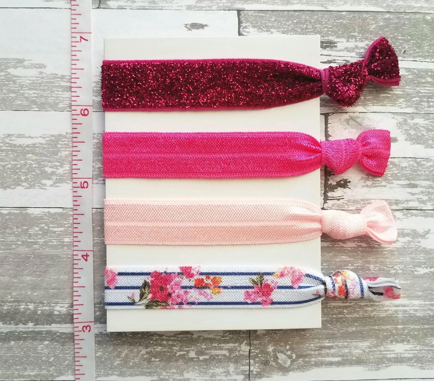 Hot Pink Hair Tie Band Set, pink hair ties, glitter hair tie, pink sparkle hair tie, pink ponytail holder, stretch hair band, floral tie