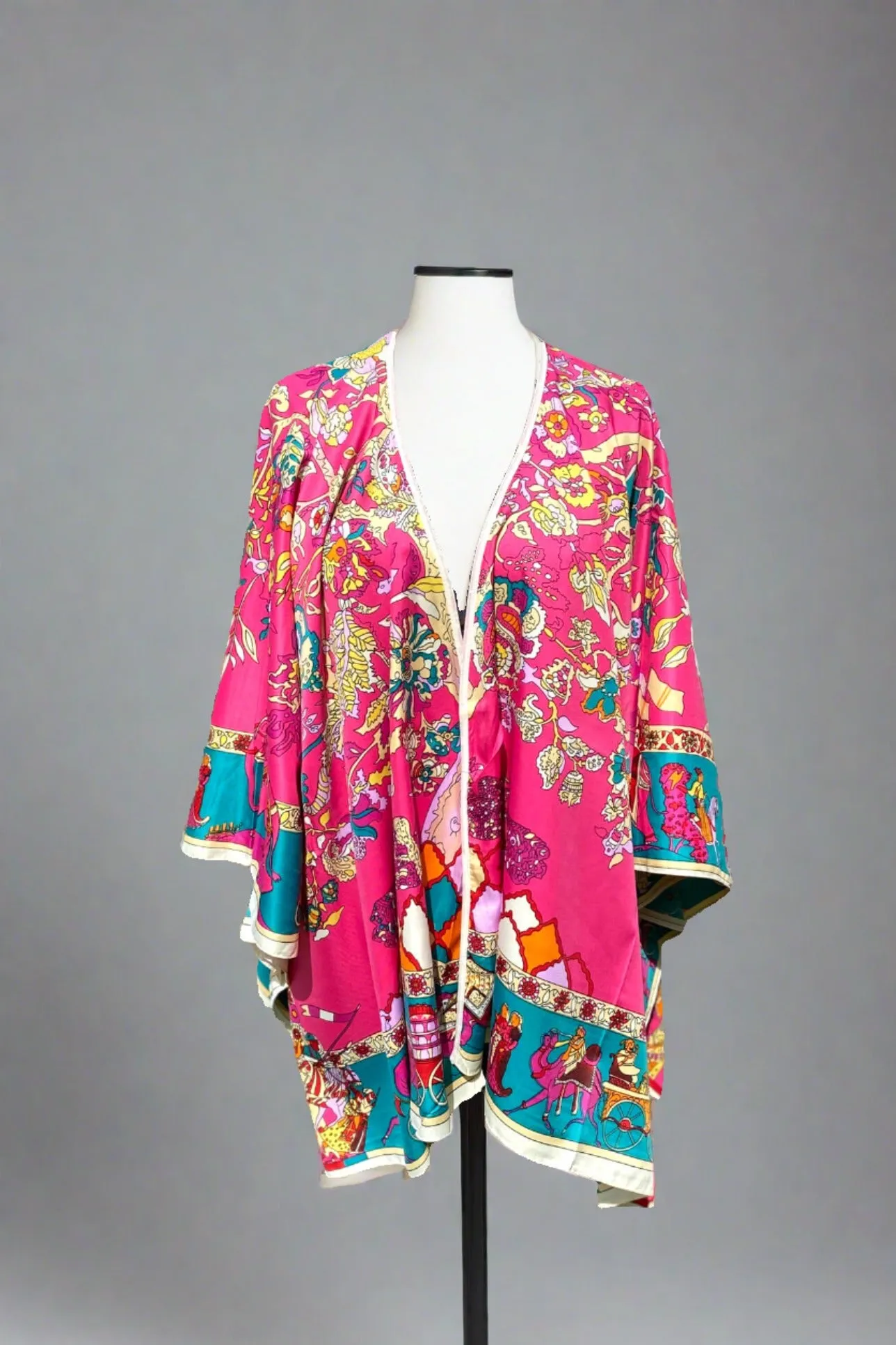 Hot Pink Printed Kimono Jacket