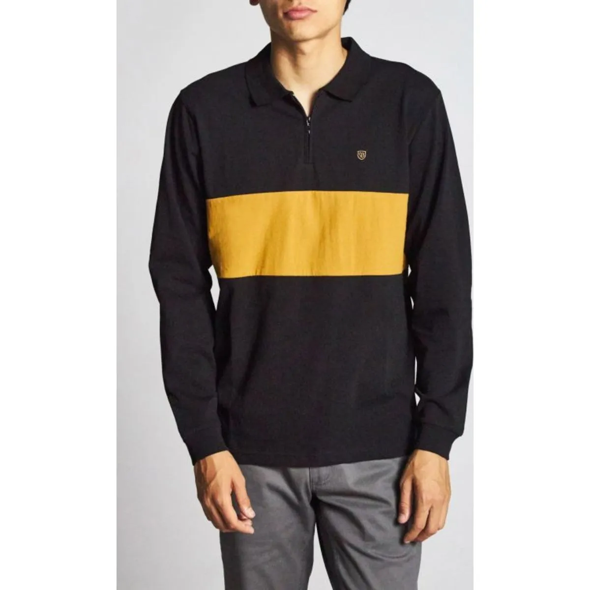 HUNT 1/4 ZIP L/S POLO KNIT - BLACK