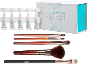 Instantly Ageless 25 Vials. Pink Original Formula is back! 4 FREE travel size makeup brushes and case included (25 Vials & Travel Size Brush Set & Quest Skincare Professional Brush)