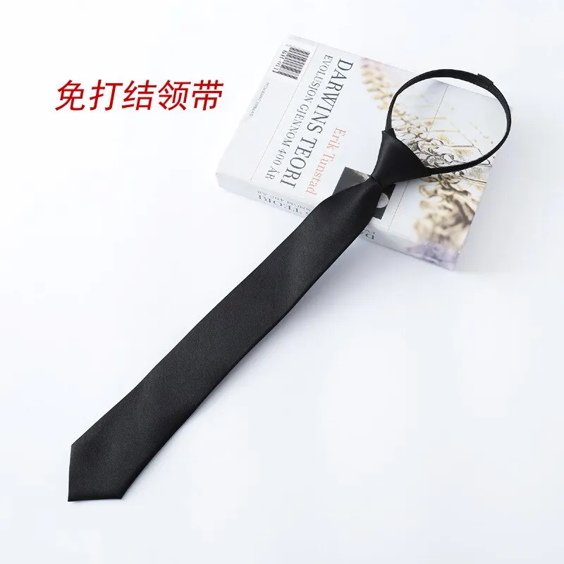 JK Japanese Black Simple Clip on Tie Security Tie Doorman Steward Matte Black Funeral Tie for Men Women Students Tie