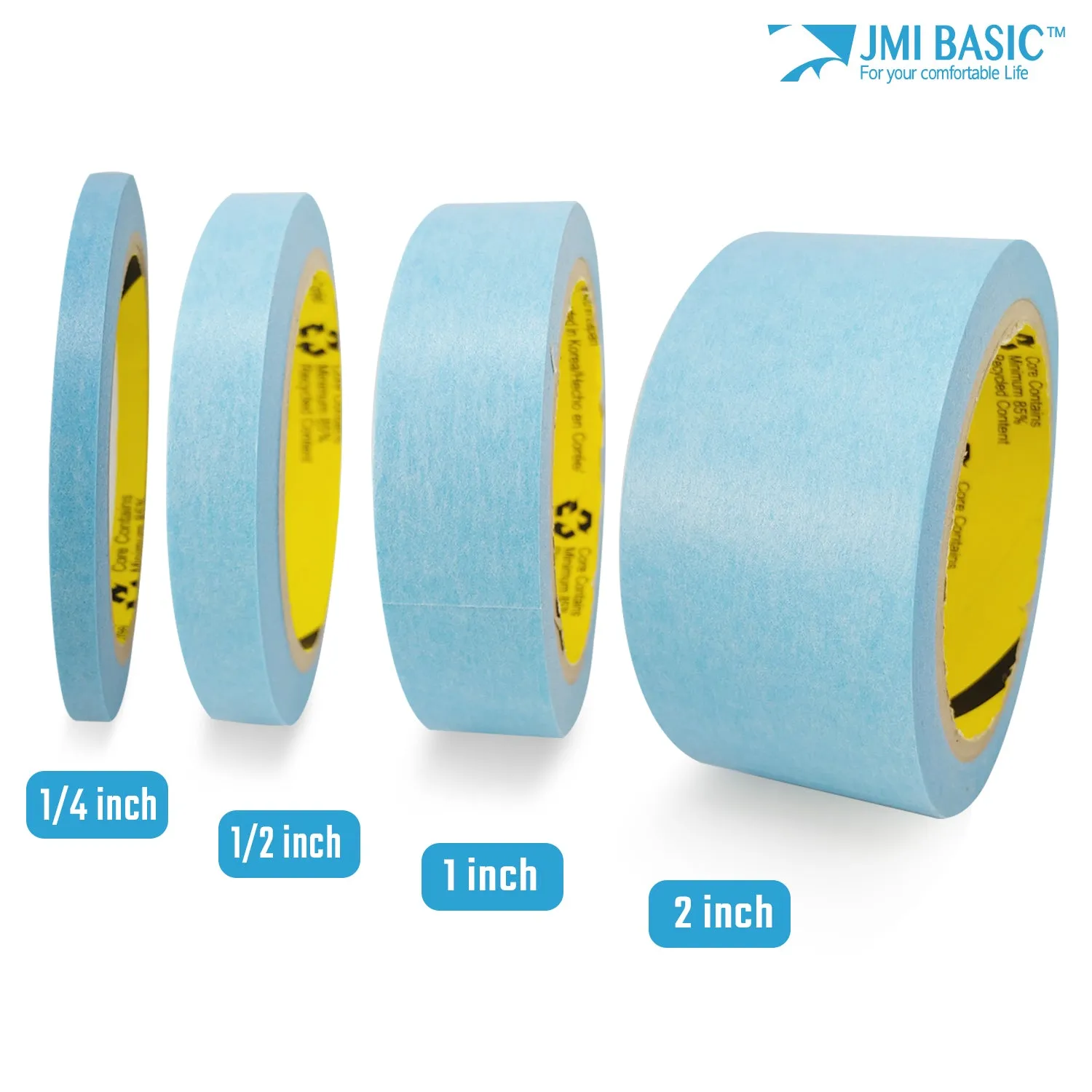 JMIBASIC Masking Tape Washi Paper  - 2 Inch (48mm) x 44 Yard, Multi Pack, Blue Painters Tape for Delicate Surface