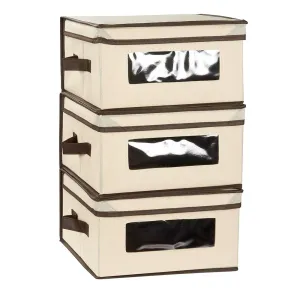 Juvale Storage Bins - 3-Pack Small Foldable Storage Cubes, Decorative Fabric Storage Bins with Lids and Clear Windows, Household Organization, Closet, Office Supplies, Beige, 12 x 12 x 6.5 Inches