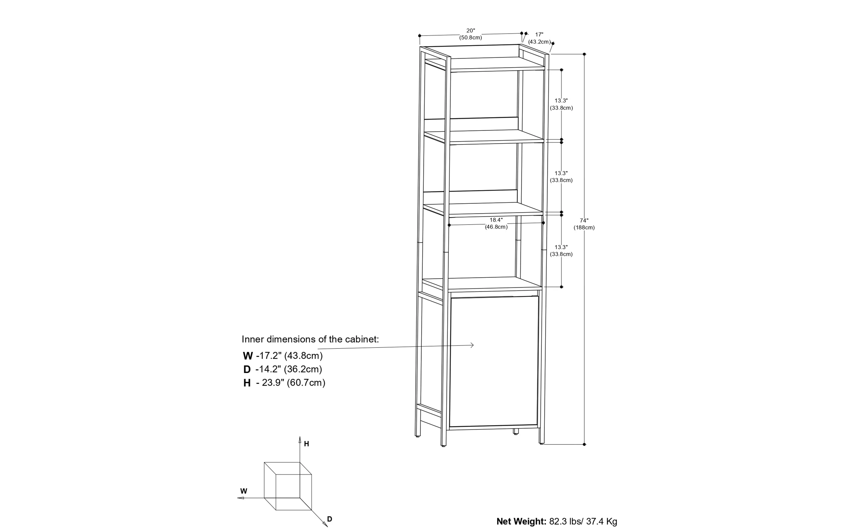 Kelsey Narrow Bookshelf with Cabinet