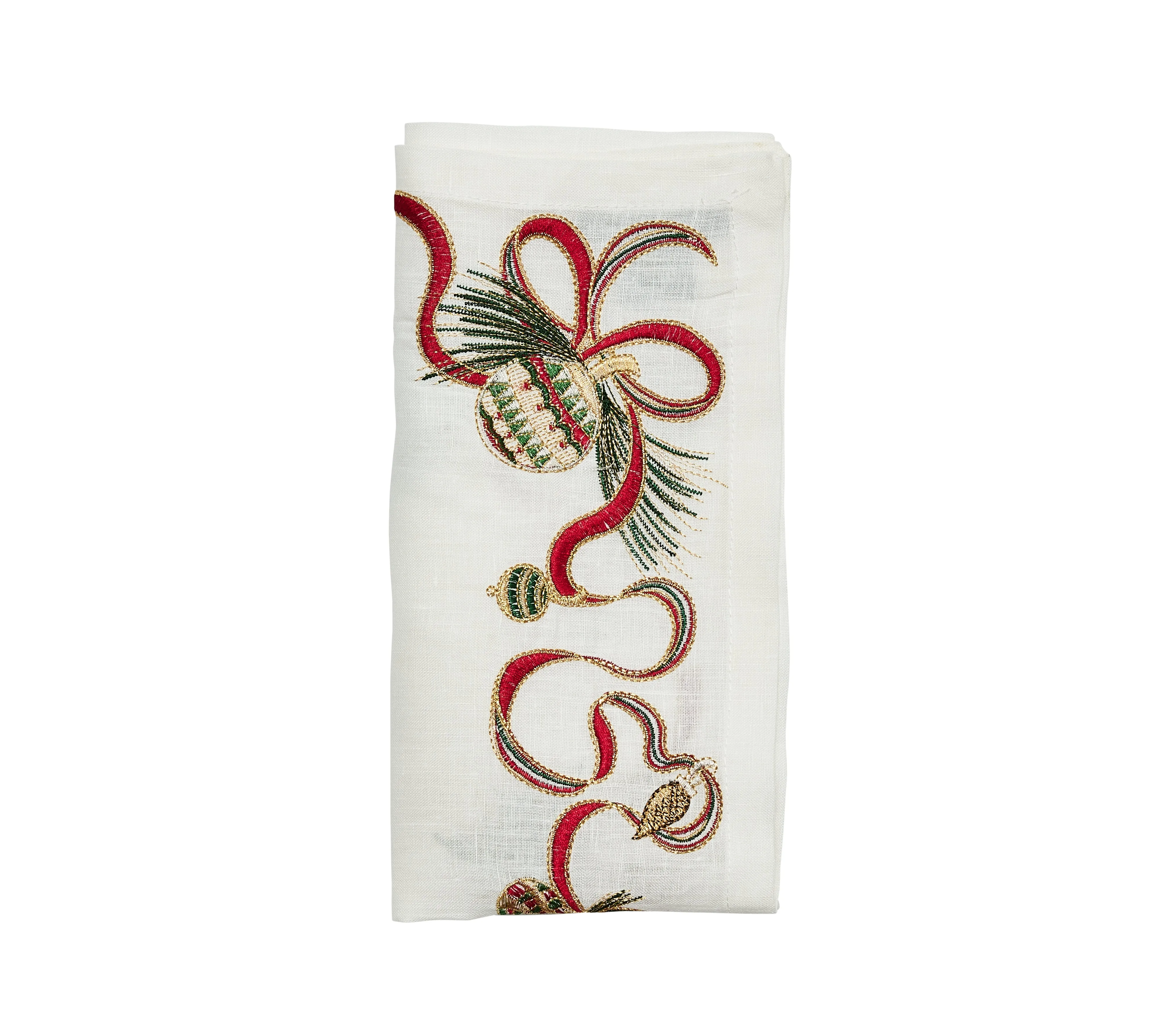 Kim Seybert Napkin Christmas Tidings WH, RD, GN