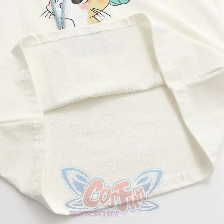 Kitty Ears Print Color Block Hoodie J20095