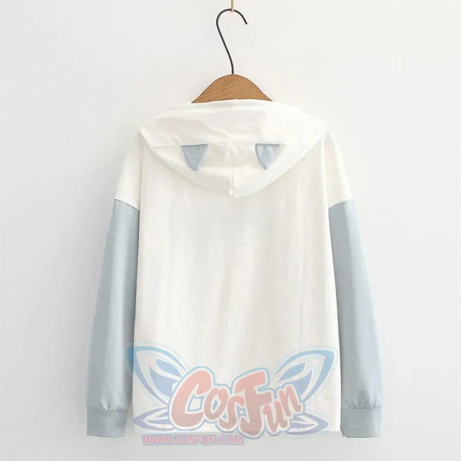 Kitty Ears Print Color Block Hoodie J20095