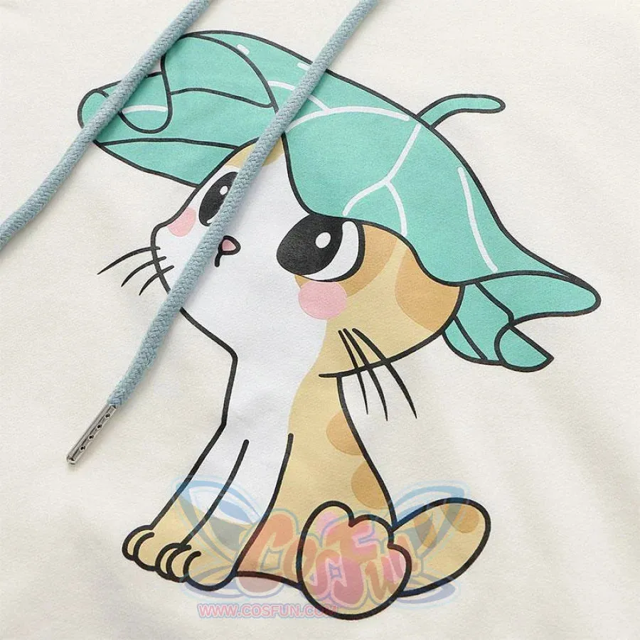 Kitty Ears Print Color Block Hoodie J20095