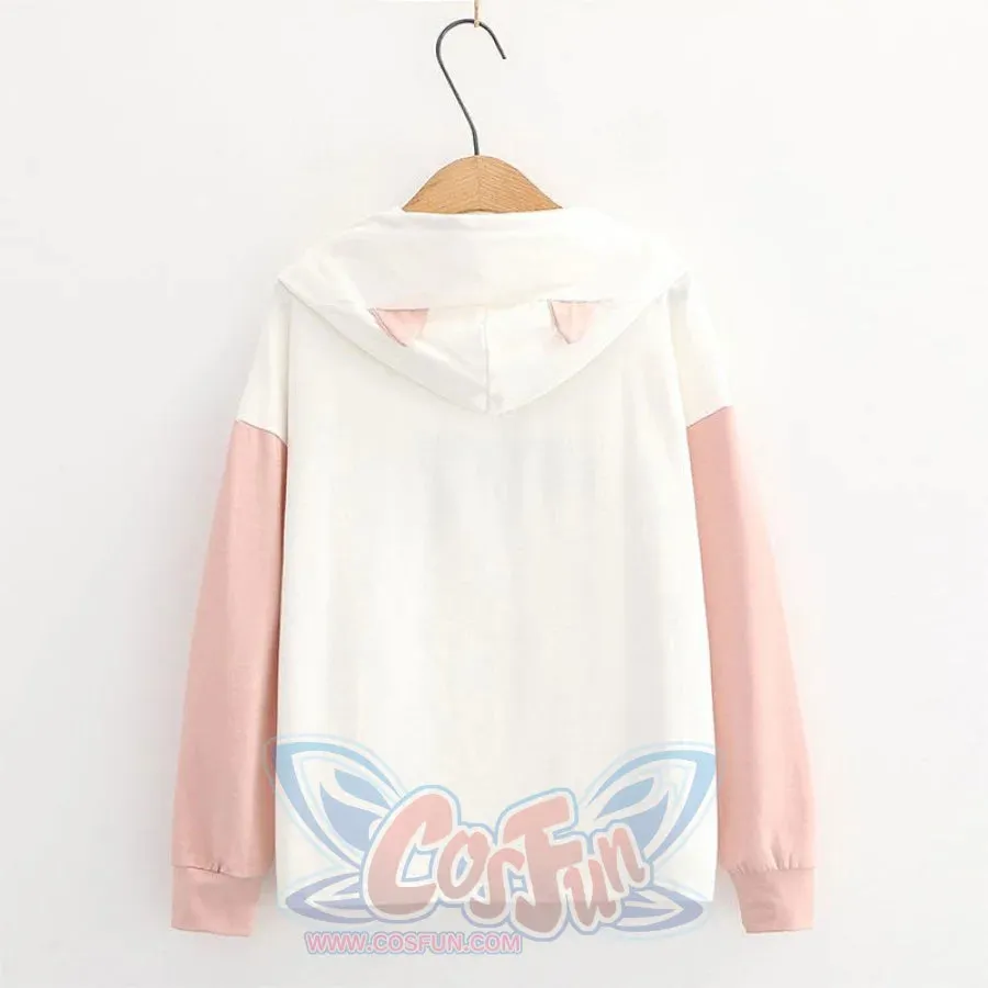 Kitty Ears Print Color Block Hoodie J20095
