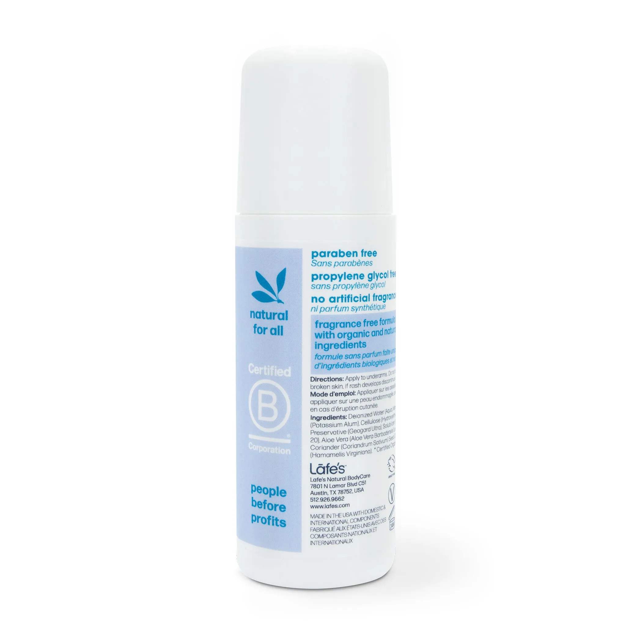Lafe's Deodorant Roll On - Unscented (Fragrance Free)