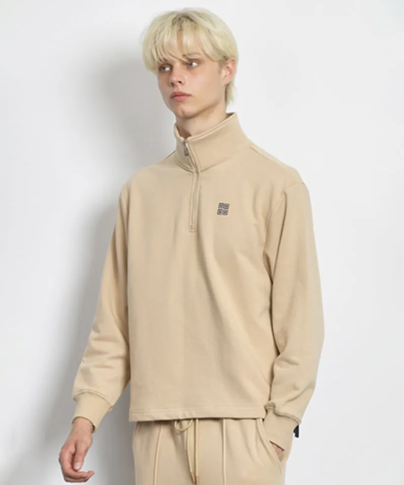 LENUCU Men's Big Logo Color Block Sweatshirt - Beige