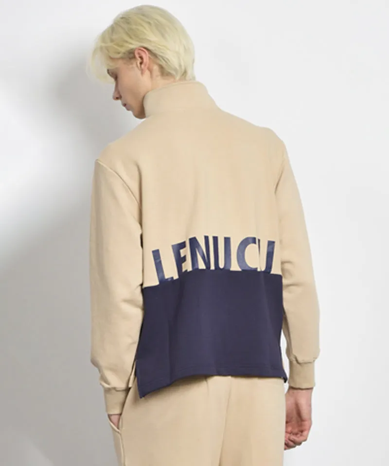 LENUCU Men's Big Logo Color Block Sweatshirt - Beige