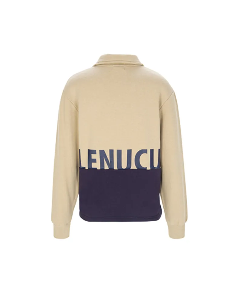 LENUCU Men's Big Logo Color Block Sweatshirt - Beige