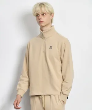 LENUCU Men's Big Logo Color Block Sweatshirt - Beige
