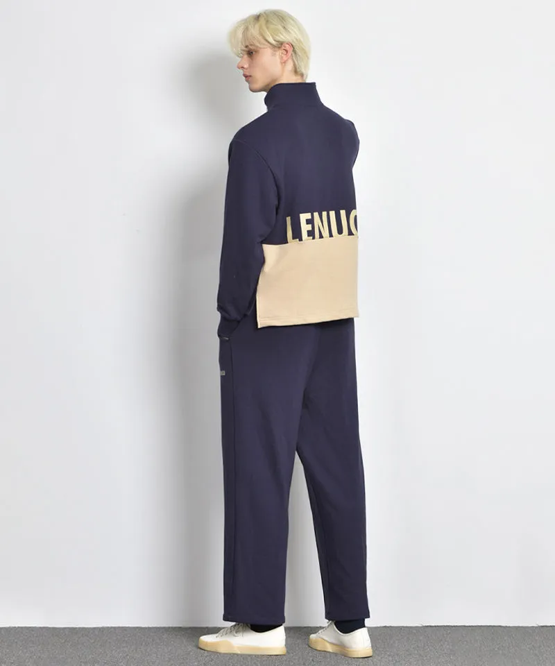LENUCU Men's Big Logo Color Block Sweatshirt - Navy