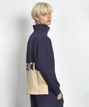 LENUCU Men's Big Logo Color Block Sweatshirt - Navy