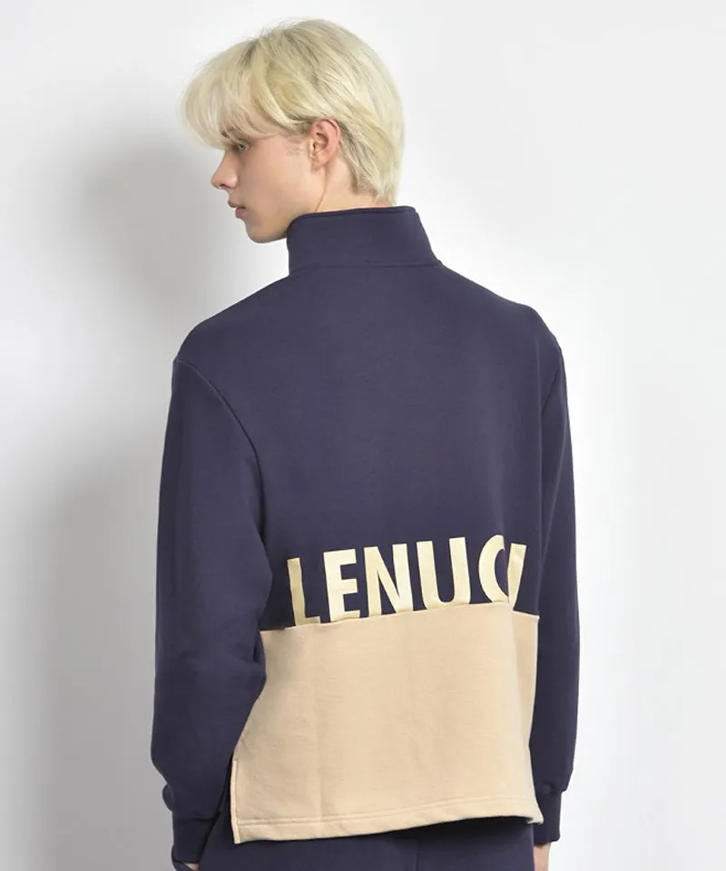 LENUCU Men's Big Logo Color Block Sweatshirt - Navy