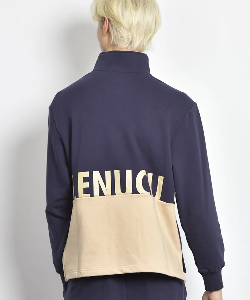 LENUCU Men's Big Logo Color Block Sweatshirt - Navy